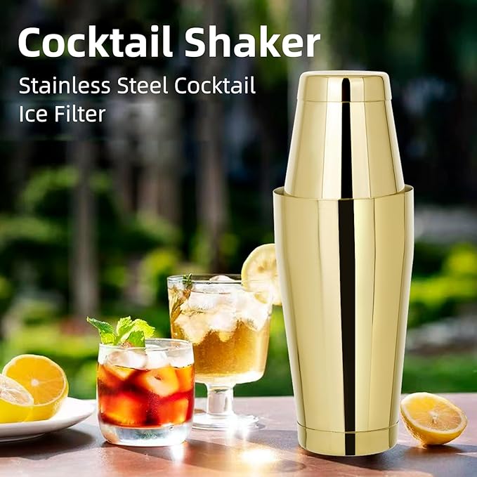 8 Pcs Cocktail Shaker Boston Shaker Set Professional Bartender Kit Bar Shaker Stainless Steel Drink Bartending Martini Tin with 18oz & 28oz Mixed Alcohol Tool for Beginner(Gold)