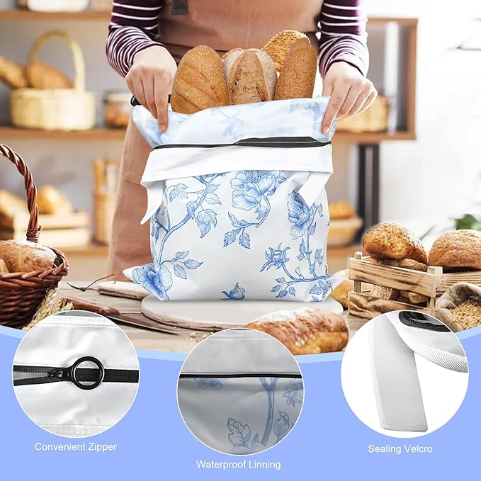 4 Pcs Reusable Beeswax Bread Bags for Homemade Bread 17" x12" Sourdough Storage Bags with Foodgrade TPU Lining Food Wraps to Keeping Fresh Loaf Fresh Freezer Baker Baking Supplies (Blue)