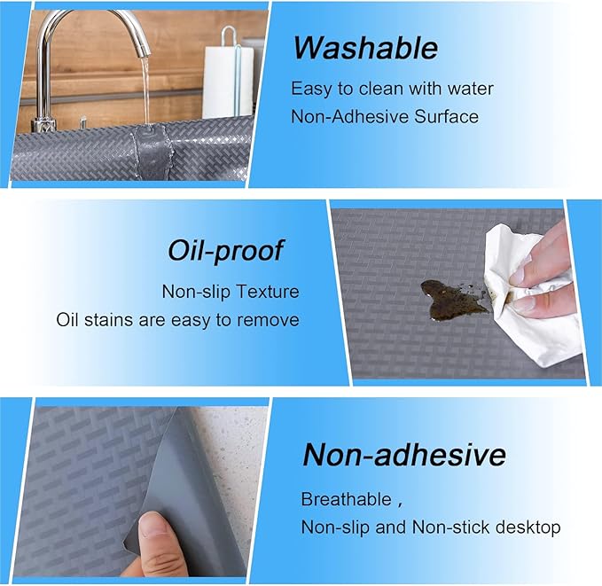 FEXIA Drawer Liners for Kitchen Cabinets, 17.5 Inch x 20 FT(240 Inch) Non Adhesive Cabinet Liner, Refrigerator Liners, Washable Oil-Proof Fridge Pads Shelves Drawer (Gray)