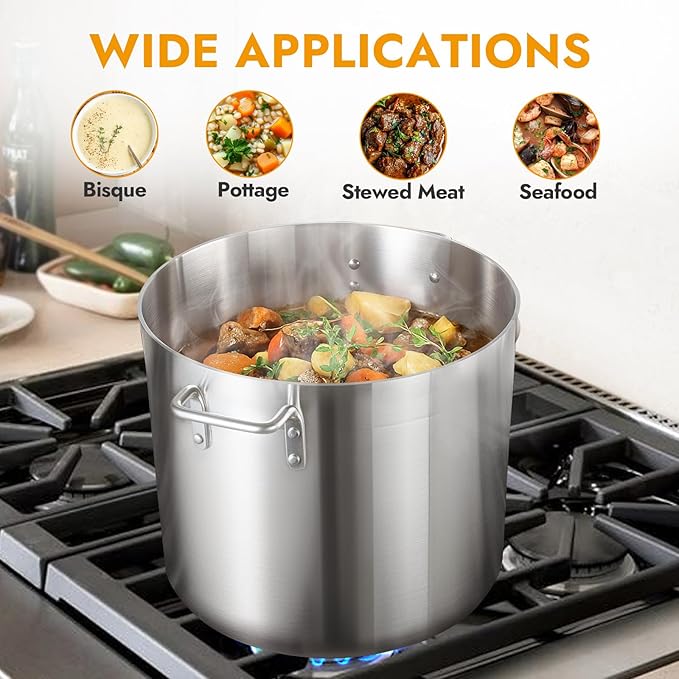 CURTA 32 Quart Aluminum Stock Pot with Lid, Heavy Duty Commercial Grade Large Capacity Cooking Pot for Boiling, Stewing, Great for Kitchen, Restaurant, Catering, and Home Use,NSF certified