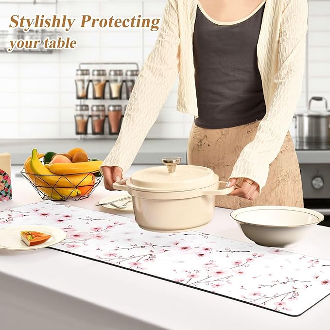 senya Flower Trivet Table Runner 40 Inches Long Cherry Blossom Branche Heat Resistant Hot Pad Multi Purpose Mat for for Hot Pots Pans Kitchen Countertops, B01C23045
