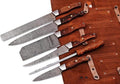 HM-(Brown) Custom Made Damascus Steel #6 Pcs of Professional Utility Kitchen knives Set Comes with Sweet Leather Roll Kit (3712)