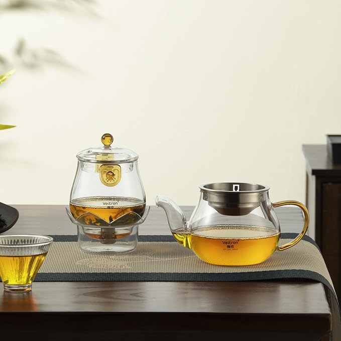 Easy to Soak Tea Pot, Total 560ml (18.94 oz) Glass Teapot with Base, Tea and Water Separation Magic Teapot for Stovetop, Home, Office or Solo Tea Drinking