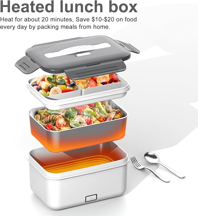 Electric Heated Lunch Box for Car Truck Home 1.8L 100W Portable Food Warmer with 12V/24V/110V/220V Hot Meal for Work Travel Jobsite Camping Christmas Gifts White Elephant Gifts for Adults/Men/Woman