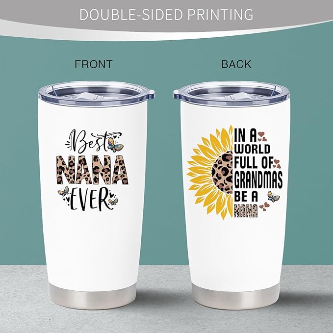 Nana Christmas Gifts, Nana Gifts for Grandma, Birthday Gift for Grandma from Grandchildren, Grandkids, 20 oz Stainless Steel Tumbler With Lid & Straw