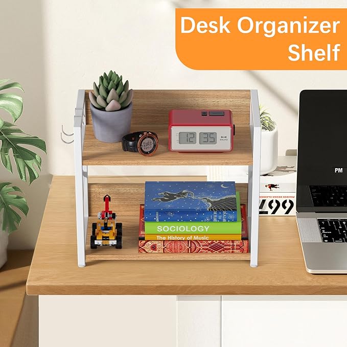 Kitchen-Countertop-Organizer-Shelf, 2 Tier Coffee Bar Station Organizer for Counter,Wooden Spice Rack Shelf, Space Saving Desk Shelving Riser Unit, Coffee Bar Accessories (Maple, Large)