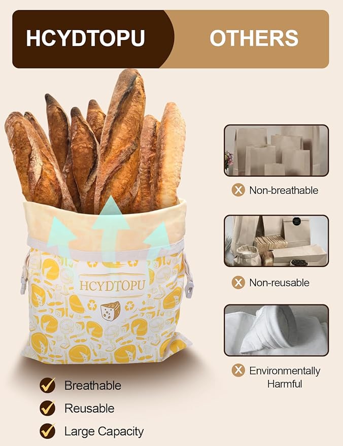 2 Pack Beeswax Bread Bags for Homemade Sourdough, Reusable Cotton Beeswax Sourdough Bread Bag, Keep Loaf Fresh, Freezer Safe, Easy to Clean, Perfect Bags for Home Baked