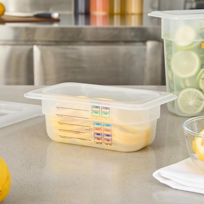 Restaurantware Food Pans Pack of 10 Plastic Rectangle Food Containers 1/9 Size with Traceability Label, Storage Containers Dishwashable Hot Cold Friendly for Restaurants Buffet Commercial Use