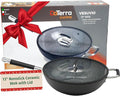 DaTerra Cucina - 13" Nonstick Ceramic Wok with Lid - Made in Italy - High Heat Resistant Nonstick Cookware - Oven Safe, PTFE, Cadmium, Lead & PFOA free - Volcanic Black Speckled