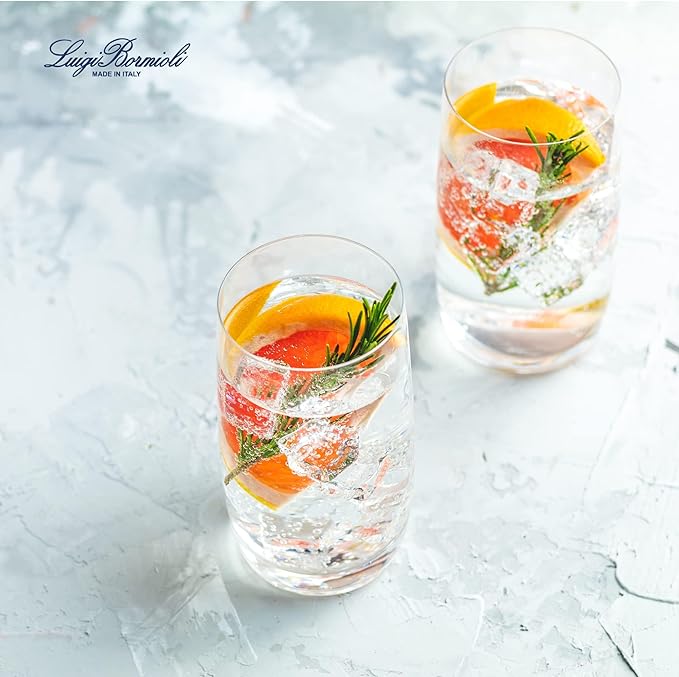 Luigi Bormioli Crescendo Highball Glasses, Set of 4-20 Oz Lead-Free Crystal Tall Tumblers with Thick Base - Laser Cut Rims, Classic for Cocktails, Water, Long Drinks - Made in Italy, Dishwasher Safe