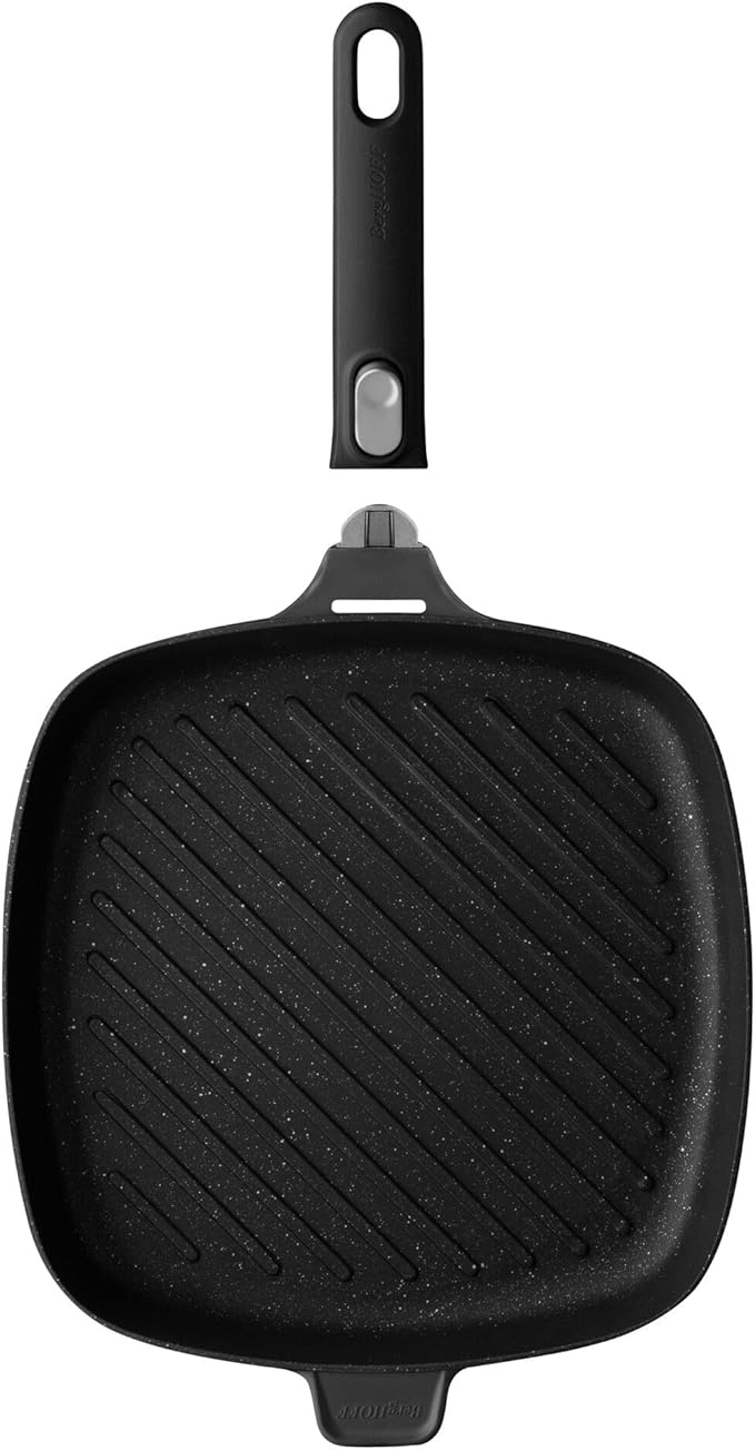 BergHOFF GEM Non-stick Cast Aluminum Grill Pan 11" 3.4 qt. Square Stay-cool, Detachable Handle Ferno-Green, PFOA Free Coating Induction Cooktop Fast Heating Oven Safe