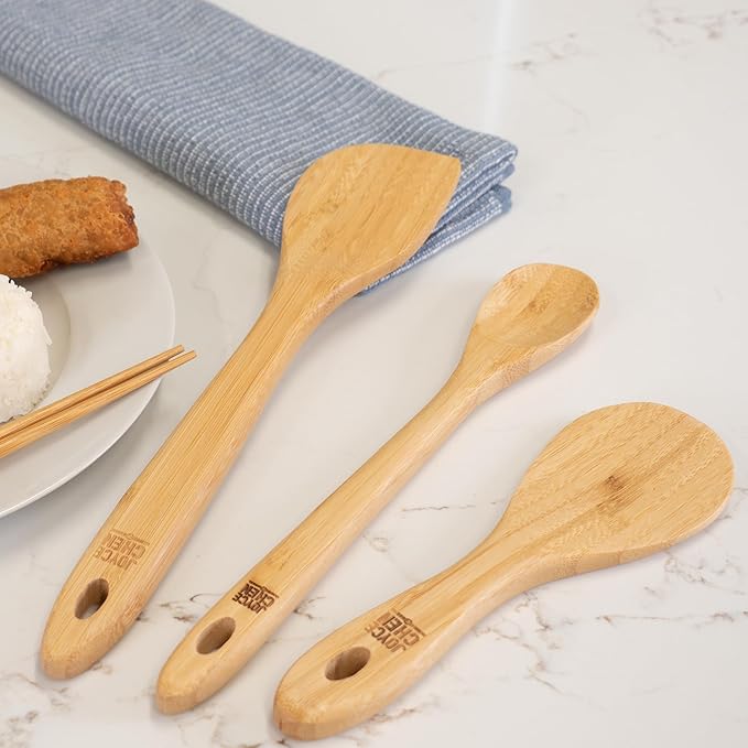 Joyce Chen Burnished Bamboo Wok Utensils, 3-Piece Stir Fry Set