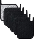 Kitchen Pot Holders Set Heat Resistant Pure Cotton Potholders Kit Trivets Large Coasters Hot Pads Terry Pot Holders for Everyday Cooking and Baking by 7 x 7 Inch Set of 6 Black