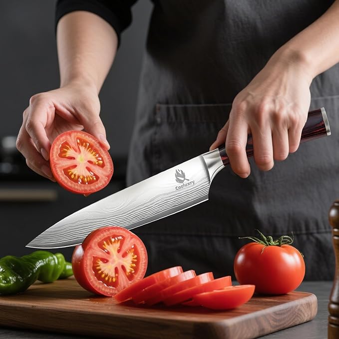 3-Piece Kitchen Knife Set, Chef Knife, Utility Knife & Paring Knife for Precise Cutting, 3 Piece High Carbon Stainless Steel Professional Chef Knife Set with Wooden Handle, Ultra Sharp Blade