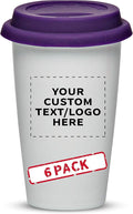 Personalized 11 oz. Double Wall Ceramic Tumblers with Lid - 6 Pack - Custom Text, Logo - Purple