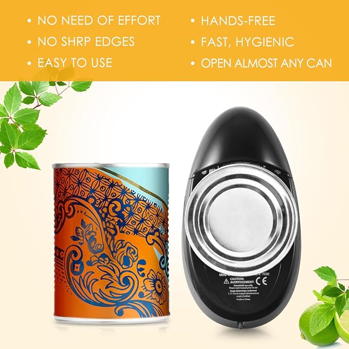 Electric Can Opener, Automatic Hands-Free Can Opener, Ergonomic Non-Slip Grip, Black