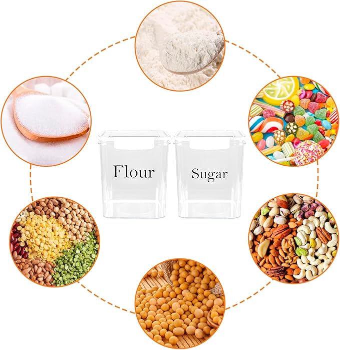 Airtight Food Storage Containers with Lids,2Pcs Kitchen and Pantry Organization Set for Flour, Sugar, Cereal, Dry Food, Brown Sugar,BPA Free Plastic Canisters for Kitchen, Pantry Organization