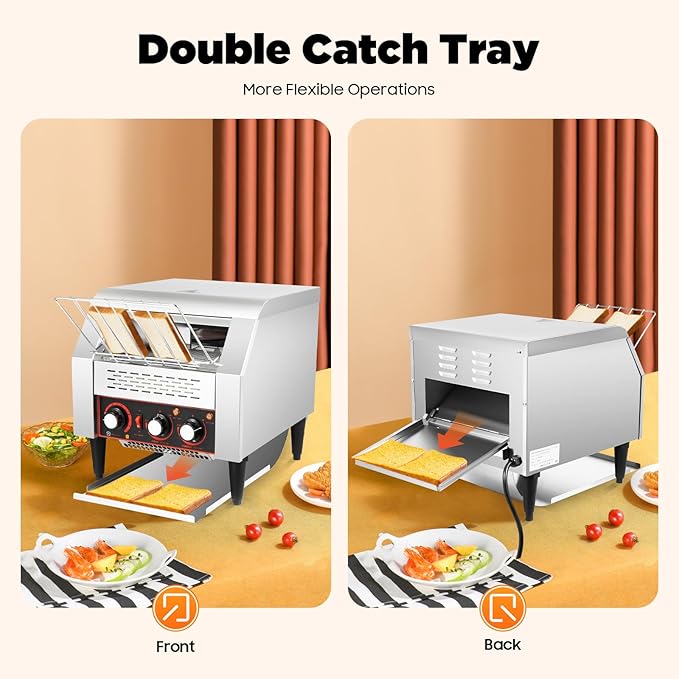 300 Slices/Hour Commercial Conveyor Toaster, Stainless Steel Bread Toaster with 1-7 Levels Adjustable Speed & Temperature Control for Coffee Shops, Bakeries 16.42 * 14.37 * 15.27 Inch