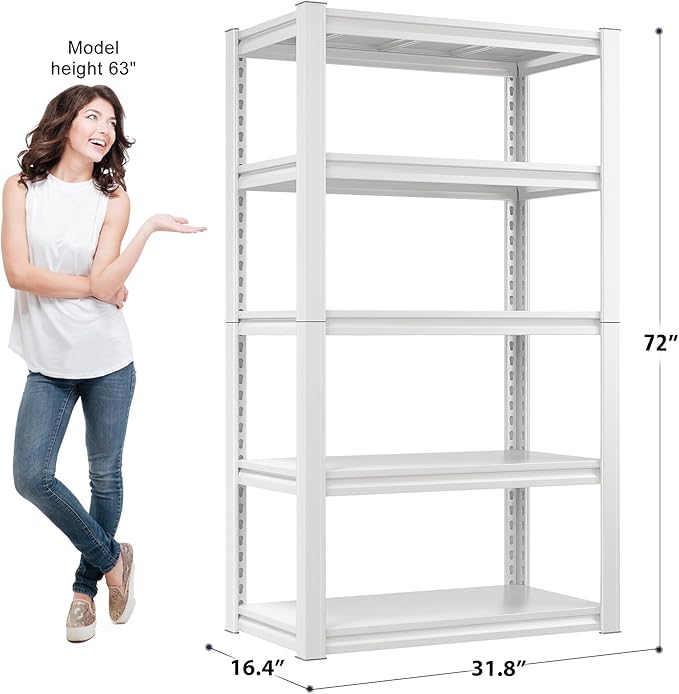 Raybee Garage Shelving, 72" H Storage Shelves, 2000LBS Metal Shelving Heavy Duty, White Shelves Metal Shelf for Closet Pantry Kitchen 72" H x 31.8" W x16.4 D