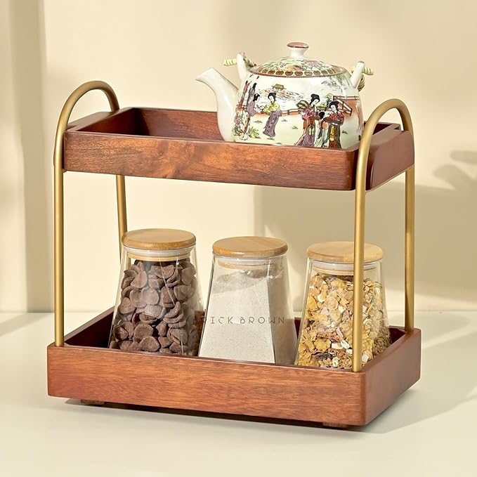 Brick Brown Premium CasaDuo Multipurpose Organizer Rack for Cosmetics Storage | Display Holder | Bathroom Dresser Countertop|Kitchen Organizer in Mahogany Finish (Self Assembly)