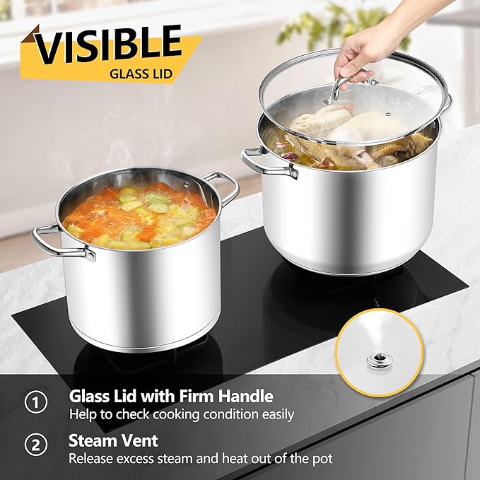 Stainless Steel Stock Pot, Homikit 24 Quart Large Stockpot Soup Pot with Lid, Tri-ply Bottom Cookware for Induction Gas Various Stovetops, Seafood Sauce Canning Cooking Pot for Large Group and Events