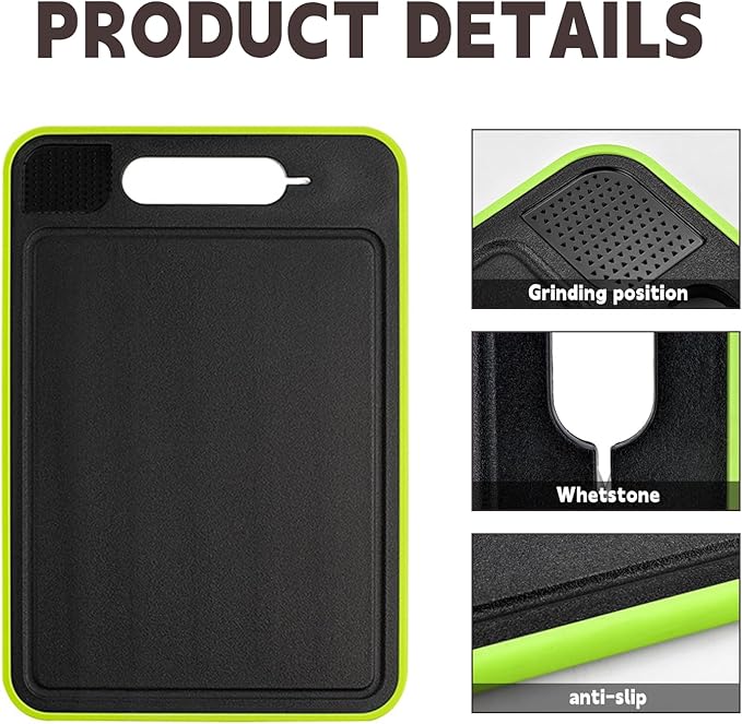 Cutting Board Double Sided,2 Pcs Vegetable Board With Sharpening Stone,Large Size+Small Size,Food Grade Stainless steel and Wheat straw PP Material,Eco-Friendly (khaki)