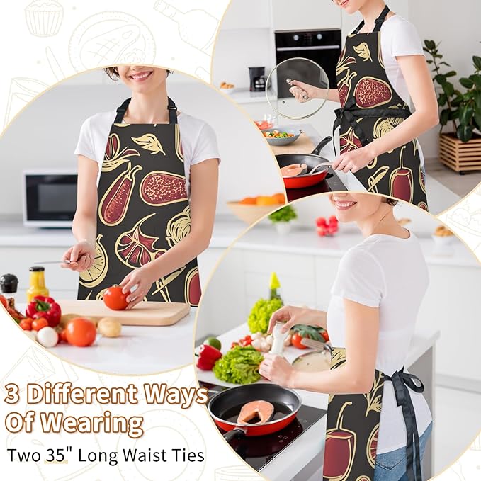 Kitchen Apron with Pockets,Adjustable Aprons for Women Men,Waterproof Chef Aprons for Cooking,BBQ,Gardening