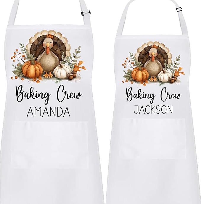 Personalized Thanksgiving Kitchen Apron Set, Family Matching Cooking Aprons, Holiday Cooking & Baking Gift