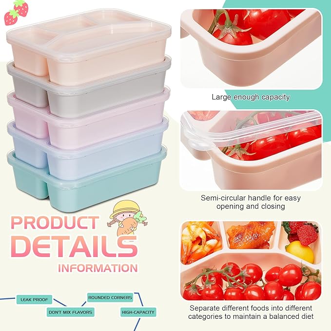 Honeydak 5 Pack Snack Containers 4 Compartment Bento Snack Boxes Reusable Lunchable Containers with Lids Divided Meal Prep Lunch Food Storage Box for School Work Travel(Macaroon,Mixed)