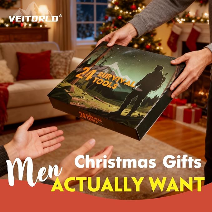 VEITORLD Gifts for Men Dad Him Christmas - Survival Gear and Equipment 12 in 1, Survival Kits - Cool Unique Fishing Hunting Birthday Gifts for Husband Teen Boy Boyfriend Women, Mens Stocking Stuffers