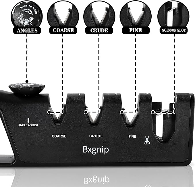 Professional Knife Sharpener with 6 Adjustable Sharpening Angles,and also sharpen scissors, Ergonomic Handle,Handheld Knives and Pocket Knife Sharpener, Black