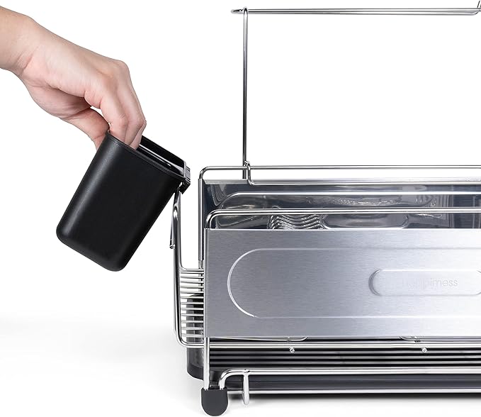 happimess DSH1000A Compact 17.25' Fingerprint-Proof Stainless Steel Dish Drying Rack, Dish Rack with Wine Glass Holder, Utensil Holder, Stainless Steel/Black, Silver/Black