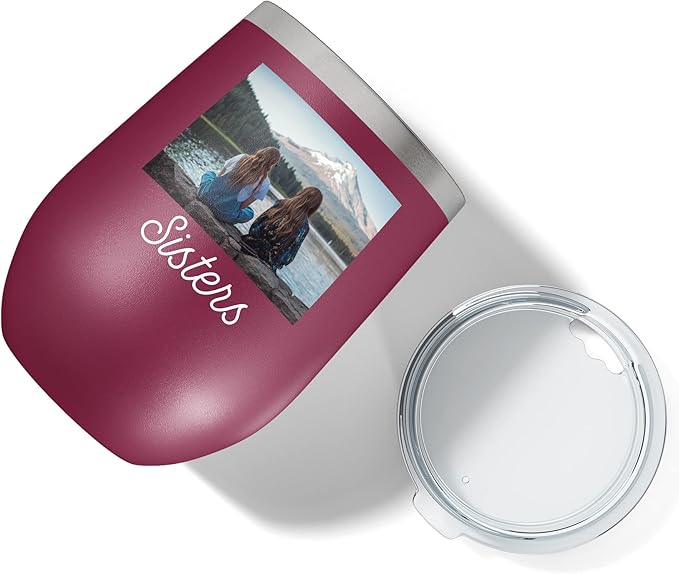 Personalized 12oz (17 Colors) Mother's Day Photo Printed Insulated Stainless Steel Powder Coated Stemless Wine Tumbler with Lid, Customized Gift Idea for Her, Custom Coach Gifts Team Mom Dad (Maroon)