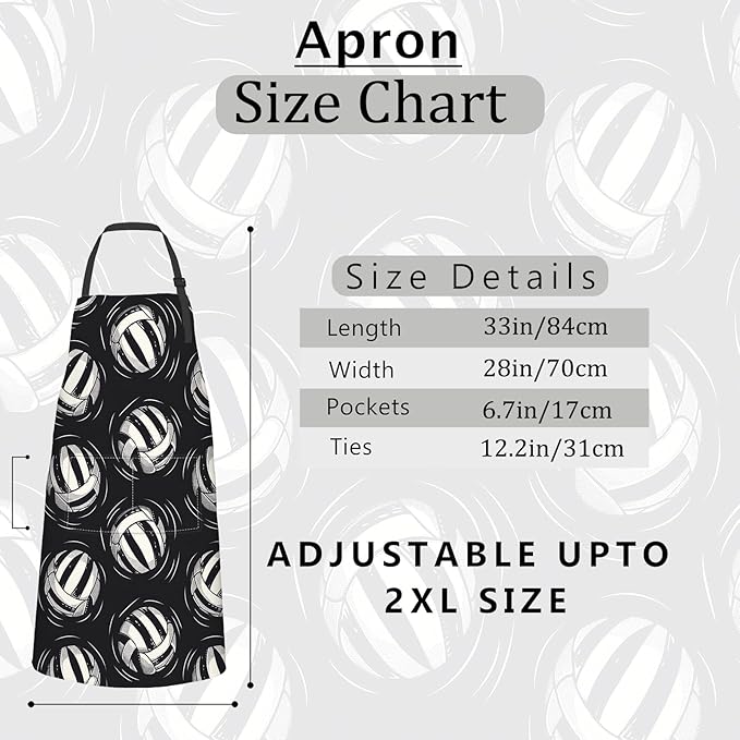 Volleyball Apron,Oxford Fabric Adjustable Kitchen Apron with 2 Pockets,Waterproof Cooking Aprons for Men Women Mom Wife Dad,Ideal Gifts for Coffee House,Shop,Baking,BBQ,Housewarming,28x33in