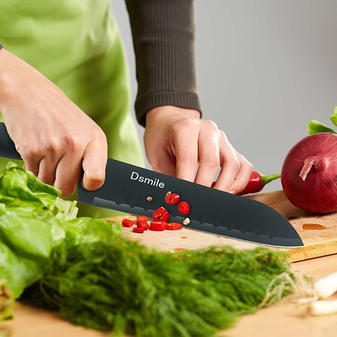 Dsmile 3-Piece Stainless Steel Kitchen Knife Set (Chef, Utility, Paring) with Clad Dimple and Knife Covers, For Chef Cooking Cutting