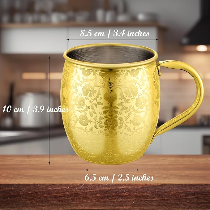 Moscow Mule Mugs - 18 Oz Copper-Plated Fine Craftsmanship Etched Mugs,304 Stainless Steel-Lined Mule Cups,For Cold Drinks, Beer, Wine, Bars, Parties