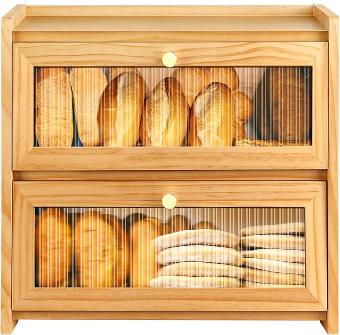 Bread Box For Kitchen Countertop, Corner Breadbox, Bread Boxes for Kitchen Counter Organizer Decor Storage, Wooden Storage Box Breadbox, Housewarming Birthday Wedding Christmas Gift