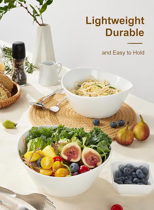 Yedio Salad Bowls Set, 40 Ounces Porcelain Serving Bowls for Kitchen, Large White Bowls for Soup, Oatmeal, Pasta, Snacks, Set of 2, Microwave Dishwasher Safe