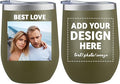 MEWAY Personalized Custom 12oz Wine Tumbler with Lid, Insulated Double Wall Vacuum Travel Tumbler Gifts with Text Photo Logo (Army green, 1pack)