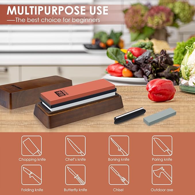SHAN ZU 2 Pcs Knife Sharpener Stone Set with Storage Box Whetstone Grit 1000/5000 Knife Sharpening Stone with Non-Slip Silicone Base and Angle Guide Whetstone Knife Sharpening Kit for Kitchen Knives
