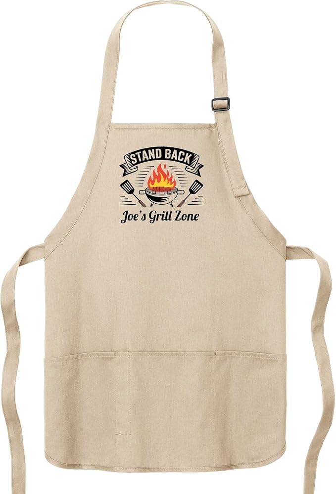 Personalized Medium Length Cooking & Grill Apron – Stand Back Design with Custom Text (1-2 Lines)