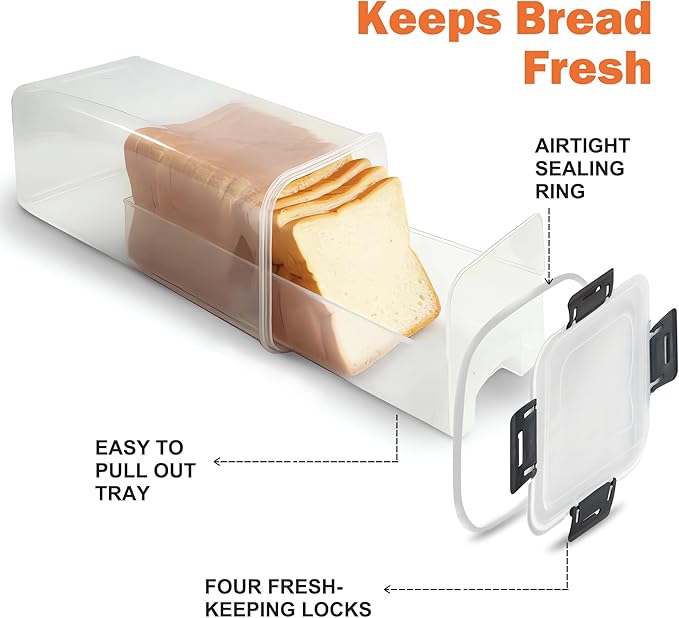 CZWL&HG Bread Storage Container with Drawer Tray,2 Pack Plastic Bread Box,Airtight Container for Homemade Loaves and Baked Goods, BPA Free Food Storage for Kitchen (Black - 2 Pack)