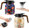 LemonRoad 2 Pcs Vintage Floral Pattern Tea Pot, Vintage Teapot with Infuser, Floral Pattern Tea Pot with Lid, Wooden Handle Thermal Carafe for Hot Drinks Coffee(Pink, Orange)