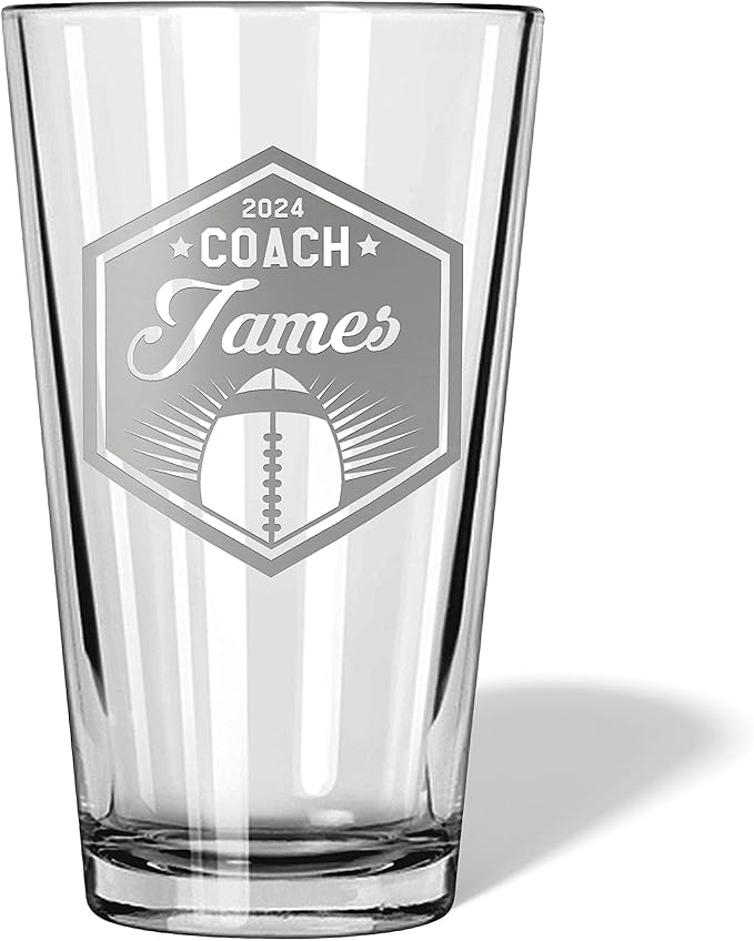 Football Coach Beer Glasses - Football Coach Gifts Personalized Coach Pint Glass Engraved Coach Award Football Beer Glass End of Season Gifts Coach (Football, Single Pint Gift Box)