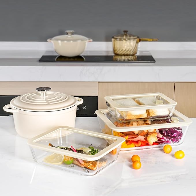 Urban Green Glass Food Container Set with Glass Lid, 4 Pack, Meal Prep Containers with Silicone Framed Airtight Lid, Leakproof, 100% Plastic Free,