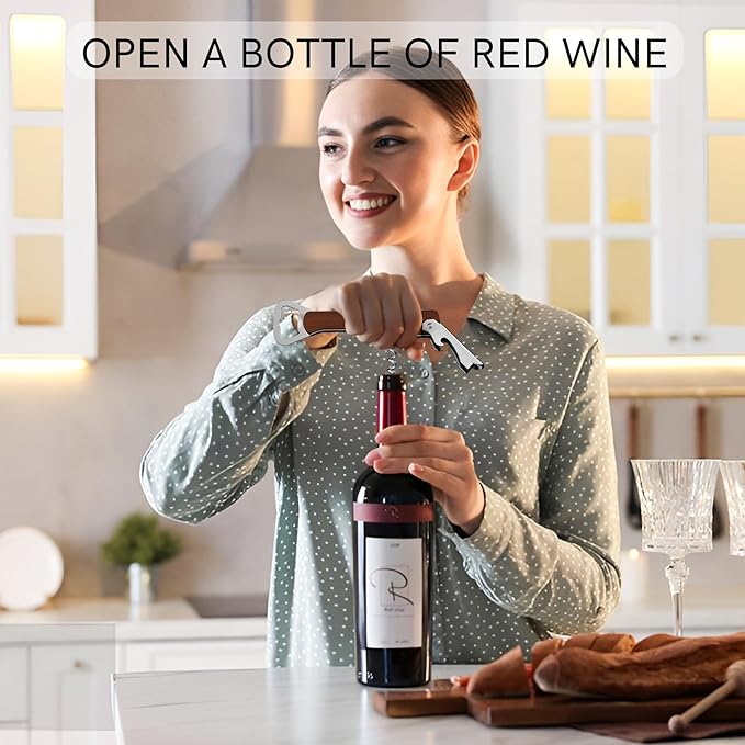Custom Wine Bottle Opener, 2PCS Personalized Corkscrew Wine Opener, Double-sided Laser Engrave Wooden Beer Bottle Opener, Multitool Beer Can Opener for Wedding Party Favors Promotional Items (Beech)