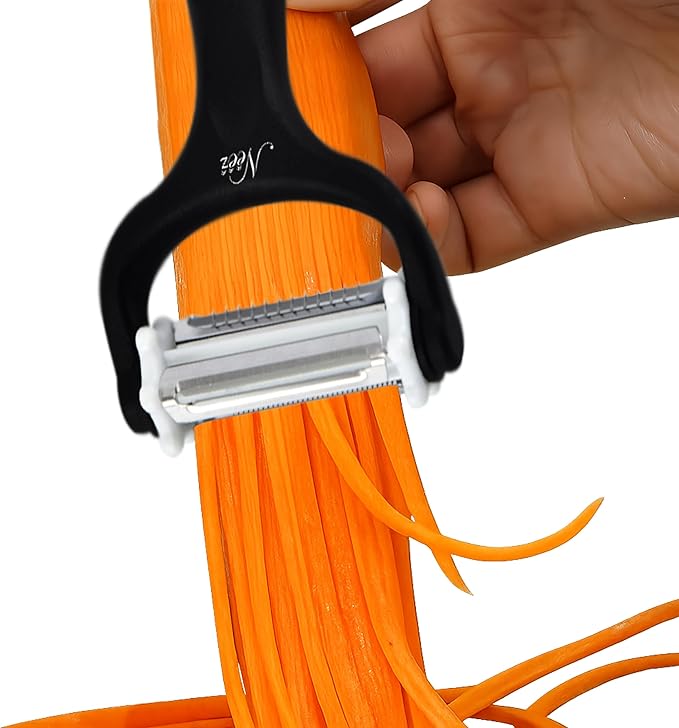 Potato Peeler with Julienne Cutter (3 Blades, 360° Rotating) – Y Peelers for Vegetable Carrot Cucumber Potatoes & Fruits – Stainless Steel Blades, Anti Slip Handle