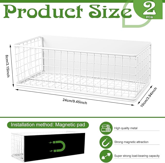 2 Pack Magnetic Basket Organizer Magnetic Baskets for Refrigerator Magnetic Storage Bin Baskets Magnetic Shelf Baskets for Home Kitchen Fridge Pantry Office Holds