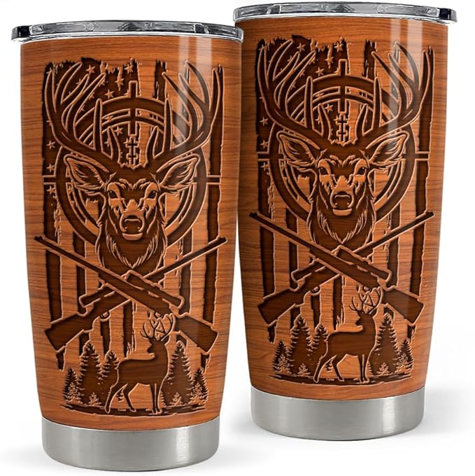 Hunting Tumbler 20oz Stainless Steel Insulated Travel Mug Cup for Men Deer Hunter Gifts for Birthday Christmas Fathers Day