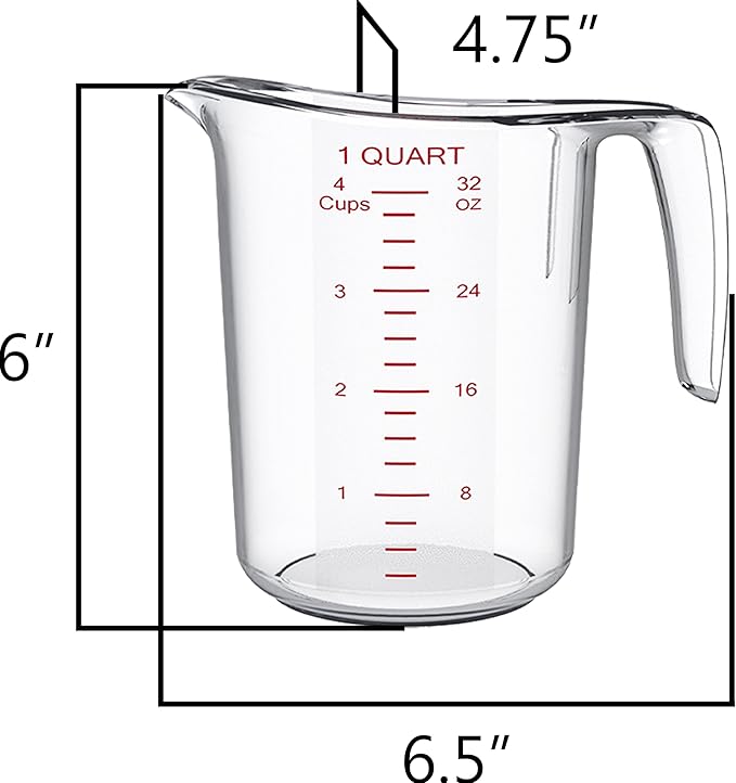 DaYammi Measuring Cups 2-Piece, Unbreakable Food-Grade Plastic Measuring Cup for Dishwasher, 4-Cup Nesting Liquid Measuring Cups for Prepping, Baking, Cooking, Readable Markings, Clear